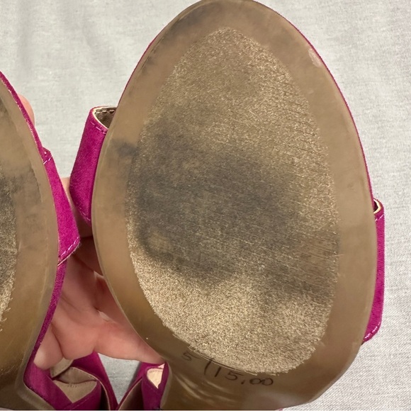 Sz. 8 Betsey Johnson 4" sequin block heel shoes, hot pink, bow, sparkle - Picture 9 of 11